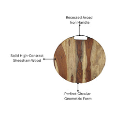 Round Sheesham Wood Cutting Board with Curved Iron Handle - Large