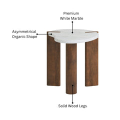 Modern Marble Top Side Table with Wooden Legs