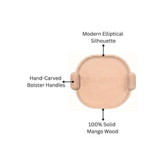 Handcrafted Elliptical Wooden Tray with Integrated Rounded Handles With Natural Finish - Small