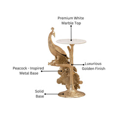 Peacock Design Metal End Table with Marble Top