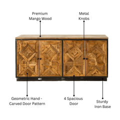 Ezra 4-Door Sideboard in Mango Wood & Iron
