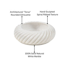 Vortex Hand-Sculptured White Marble Spiral-Ribbed Bowl - Large
