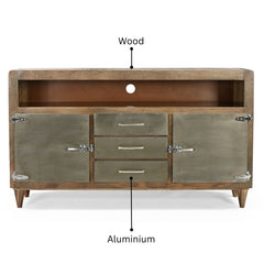 FS Plasma Console TV Unit, Solid Wood & Aluminium, Industrial Style Storage Cabinet