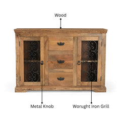 Steamer Solid Wood Sideboard with Wrought Iron Detailing