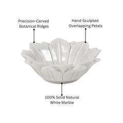Hand -Carved Decorative White Marble Lotus Bowl - Medium