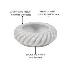 Vortex Hand-Sculptured White Marble Spiral-Ribbed Bowl  - Small