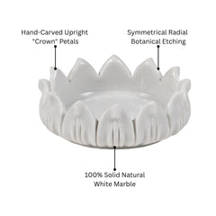 Anahata  Hand-Sculptured White Marble Lotus Crown Bowl - Large