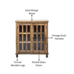 Rustic Wooden Sideboard with 18 Glass Pane Doors
