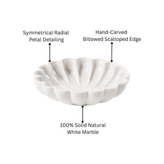 Nebula  Hand-Sculptured White Marble Scalloped Petal Bowl - Small