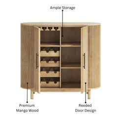 Contemporary Mango Wood Bar Cabinet with Reed Design