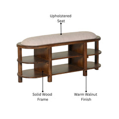 Mango Wood Shoe Rack with Upholstered Seating Bench
