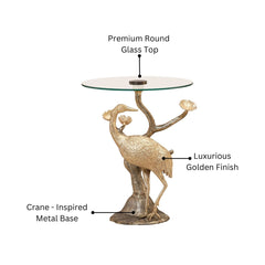 Crane Design Metal End Table with Glass Top