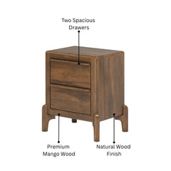 Skylan Mango Wood Bedside Chest with 2 Drawers