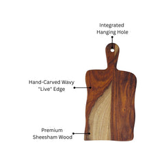 Hand-Carved Live Edge Sheesham Wood Cutting Board with Paddle Handle -Small