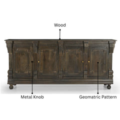FS Mango Wood Geometric Palettes Tobias 4 Door Sideboard, Mango Wood