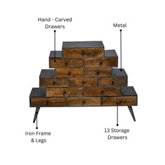 Llywelyn 13-Drawer Mango Wood & Iron Tower