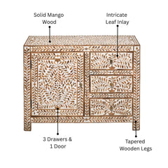 Splendid Leaves 3-Drawer Mango Wood Cabinet