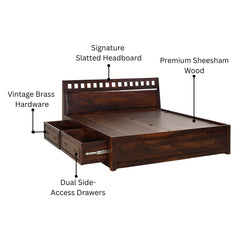 Wolf Sheesham Wood King Bed featuring Two Large Under-Bed Drawers