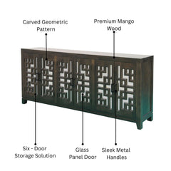 Elison 6-Door Mango Wood & Glass Cabinet