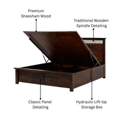 Amer Sheesham Wood Bed with Hydraulic Storage