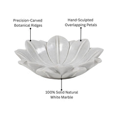 Hand -Carved Decorative White Marble Lotus Bowl - Large