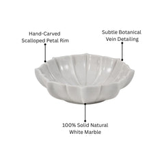 Hand-Sculptured White Marble Scalloped Petal Bowl - Large