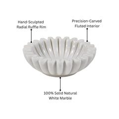 Hand-Sculpted White Marble Ruffled Decorative Bowl -  Medium