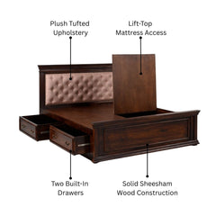 Royal Upholstered Sheesham Wood Bed with Drawers
