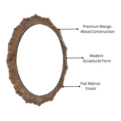 Modern Mango Wood Wall Mirror with Sculpted Frame – Flat Walnut Finish