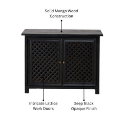 Colonial Style Black Lattice Mango Wood 2-Door Cabinet