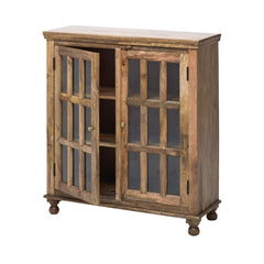 Rustic Wooden Sideboard with 18 Glass Pane Doors