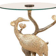 Crane Design Metal End Table with Glass Top