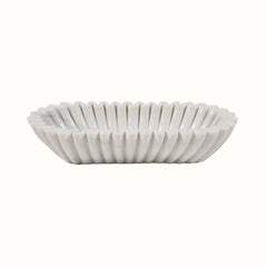 Hand-Sculptured Oval White Marble Fluted Bowl