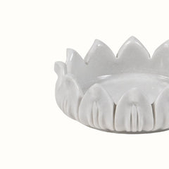 Anahata  Hand-Sculptured White Marble Lotus Crown Bowl - Large