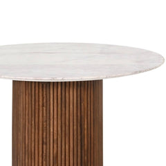 Karlen Round Dining Table – Fluted Wooden Base with White Marble Top