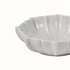 Hand-Sculptured White Marble Scalloped Petal Bowl - Large