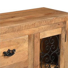 Steamer Solid Wood Sideboard with Wrought Iron Detailing