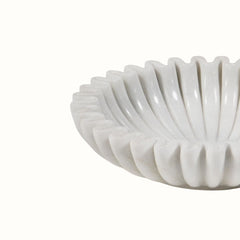 Hand-Sculpted White Marble Ruffled Decorative Bowl -  Large