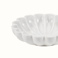 Nebula  Hand-Sculptured White Marble Scalloped Petal Bowl - Large