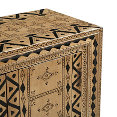 Mereau Solid Wood Cabinet with Tribal Pattern