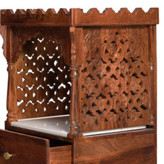 Carved Sheesham Wood Temple with Marble Base