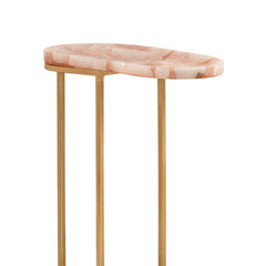 Pink Agate End Table with Golden Metal Base