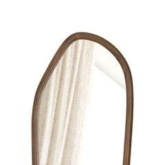 Modern Wooden Organic Shape Mirror – Mango Wood Frame, Flat Walnut Finish