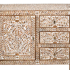 Splendid Leaves 3-Drawer Mango Wood Cabinet