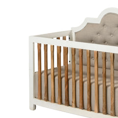 Vintage Mango Wood Baby Crib with Upholstered Fabric Headboard