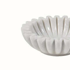 Hand-Sculpted White Marble Ruffled Decorative Bowl -  Medium