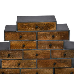 Llywelyn 13-Drawer Mango Wood & Iron Tower