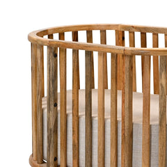 Handcrafted Mango Wood Baby Crib with Fabric Cushioning