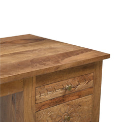 Maharani Hand-Carved Solid Wood Desk with 7 Drawers