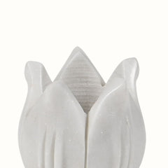 Hand-Sculptured White Marble Floral Petal Bowl - Small